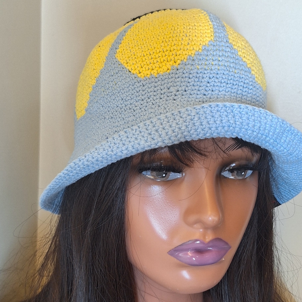 Organic cotton linen crocheted sunflower hat cap